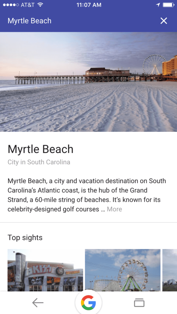 destination specific search result google