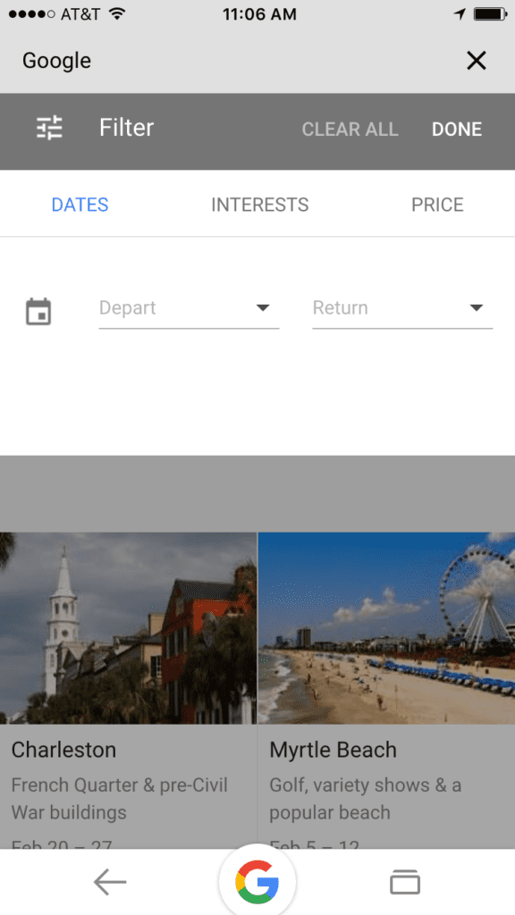 google date filter travel SERP