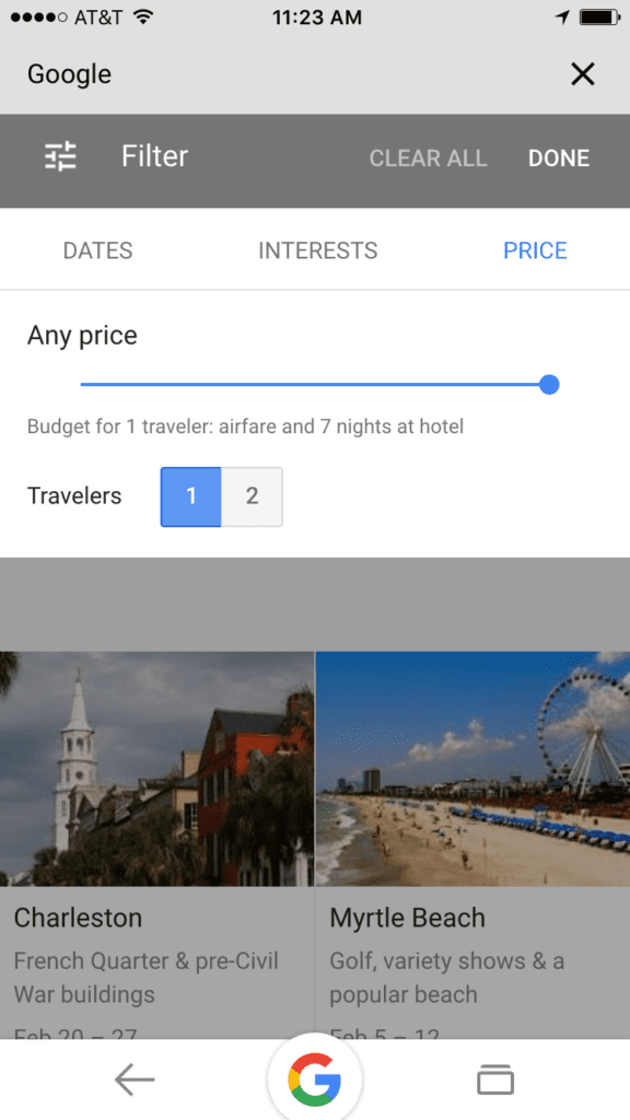 price filter google travel serps
