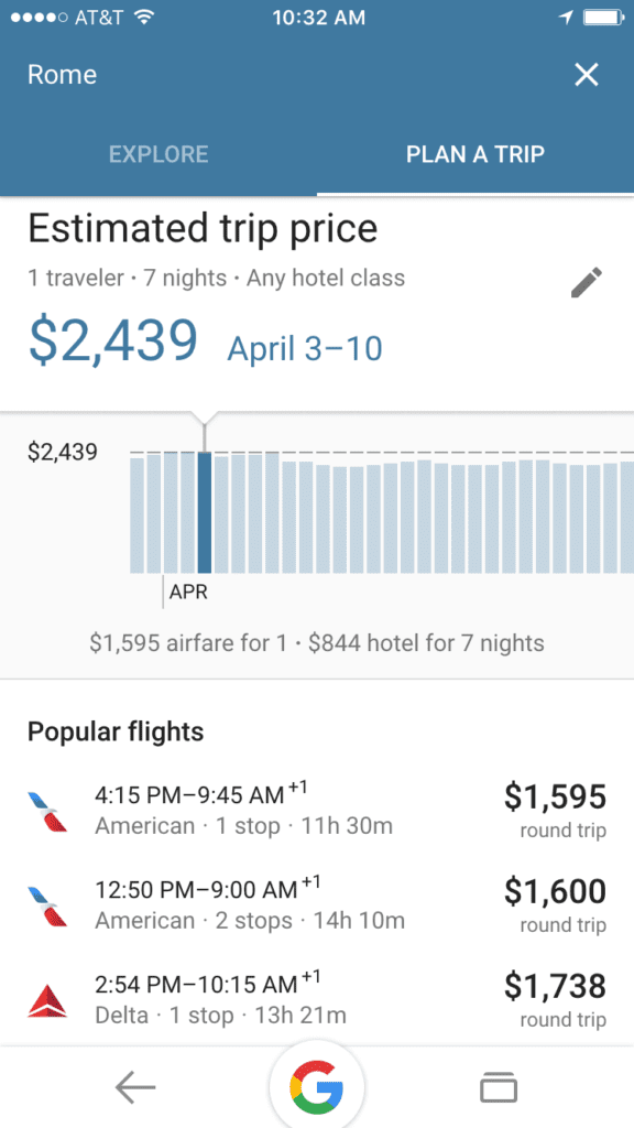 Google Destinations Flights