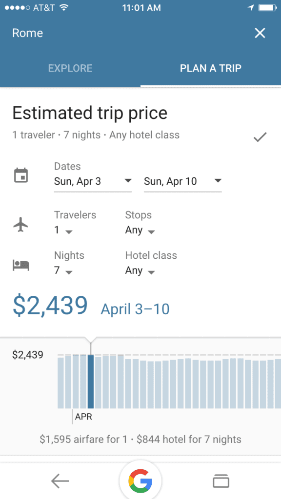 Plan Tab Google Destination