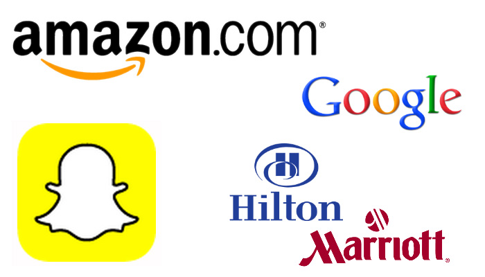 Multiple Logos (Amazon, Google, Hilton, Marriott, Snapchat)