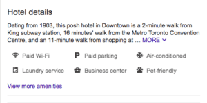 Amenities and short description of Google My Business listing.