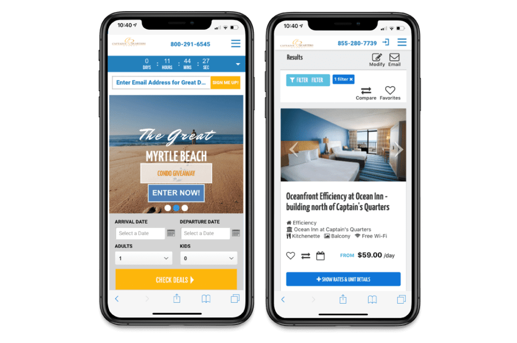 Mobile Booking Engine - Captain's Quarters Resort