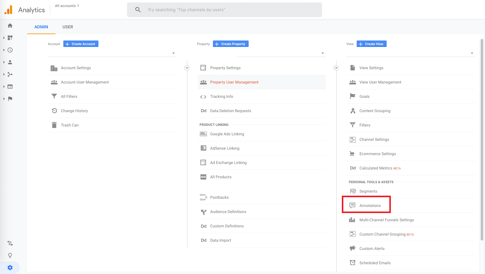 Google Analytics - Admin Annotations