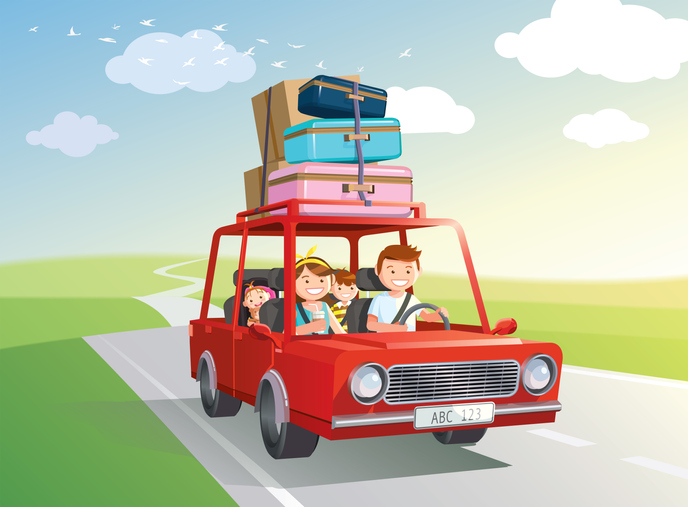 Cartoon family in car